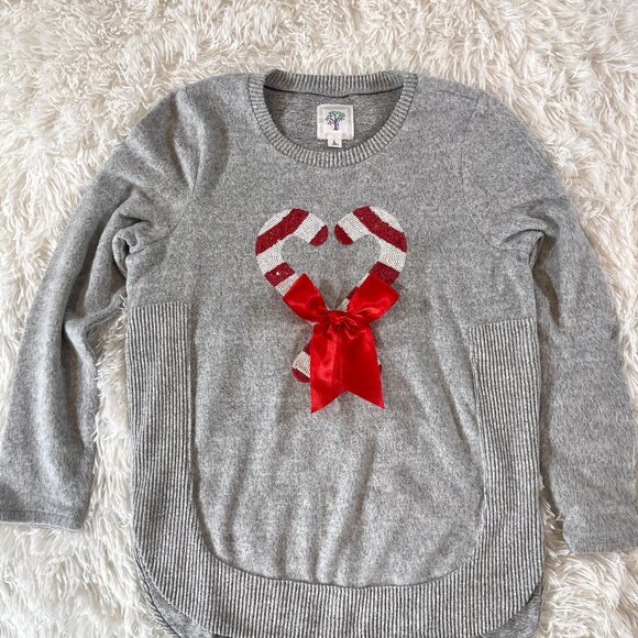 Colortro Girls Grey Soft Candy Cane Sweater Size L 14/16 - Picture 1 of 9